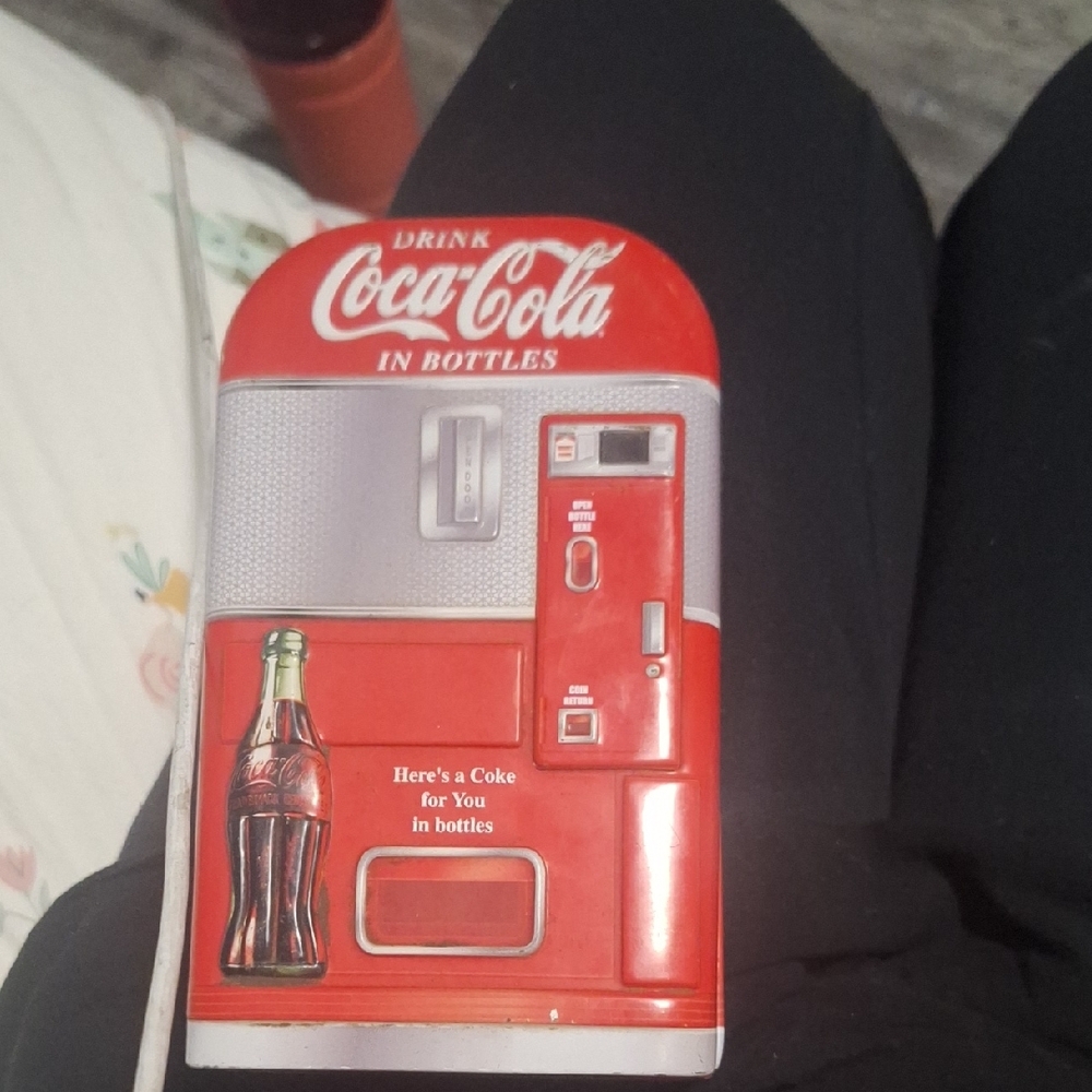 Coca-Cola Red and White Vending Machine Tin